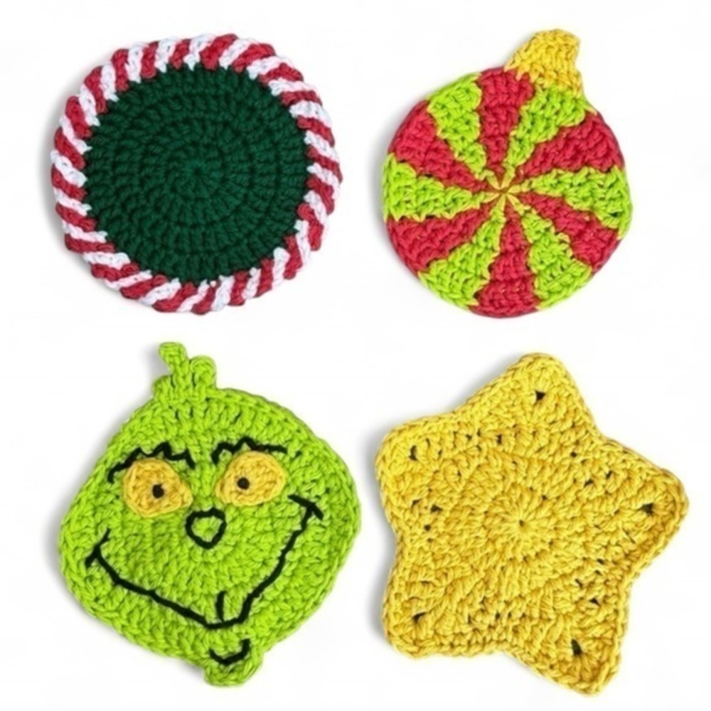 Coasters Christmas Holiday Set of 4 Handcrafted Crochet by Seller Cotton